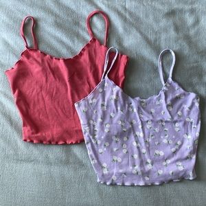 2 dainty cottage core cropped camisoles with ruffled edges